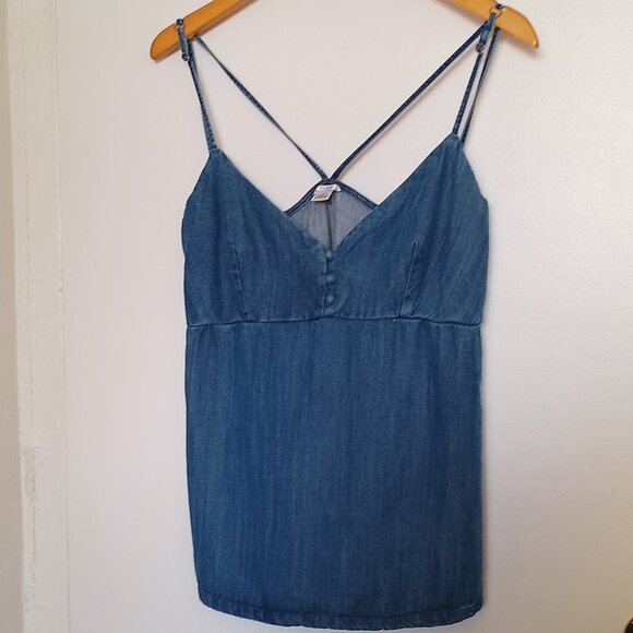 Guess Denim Blue Chambray Cami Tank Top with Spaghetti Straps, Sz. M - Picture 1 of 9
